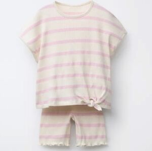 Zara Striped Pink and Cream Kids Matching Outfit Size 3 Nwt